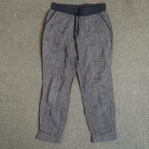 Athleta Jogger Pants Womens 4 Blue Stripe Linen Elastic Waist Pockets Ankle